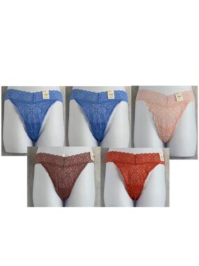 Jenni Women's Plus Size Lace Thong Panty, Variety 5-Pack , One Size (1X, 2X, 3X)